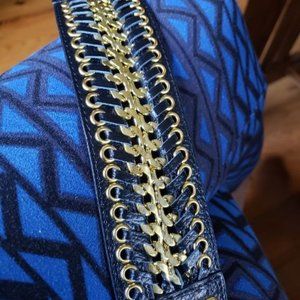 Black thick bracelet with gold chain design NWT